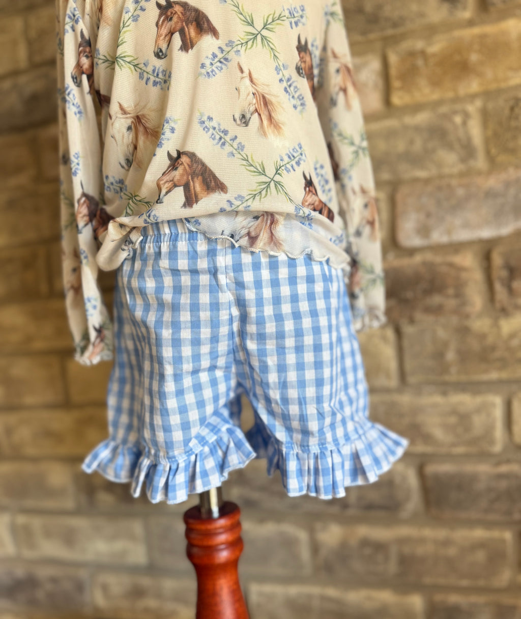 Blue Gingham Ruffle Shorts