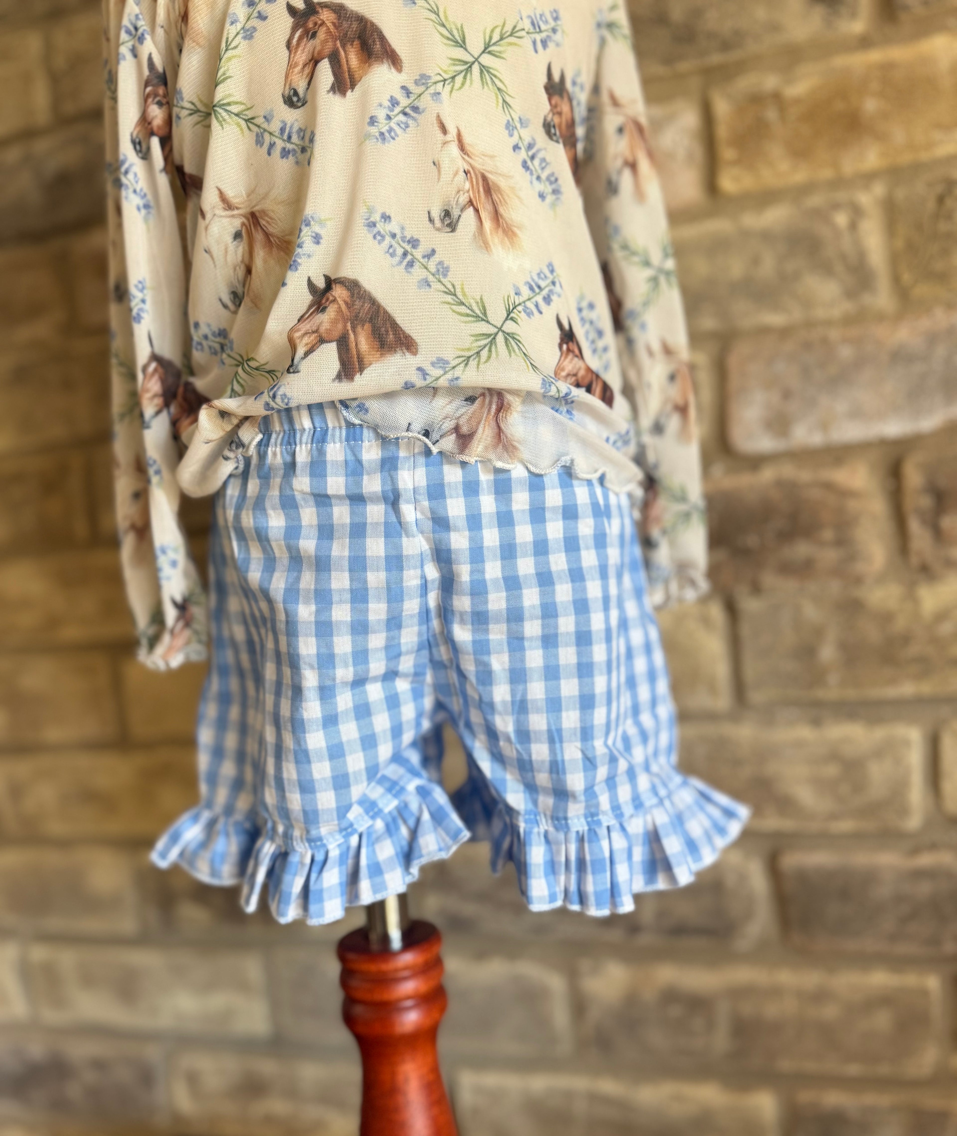 Blue Gingham Ruffle Shorts