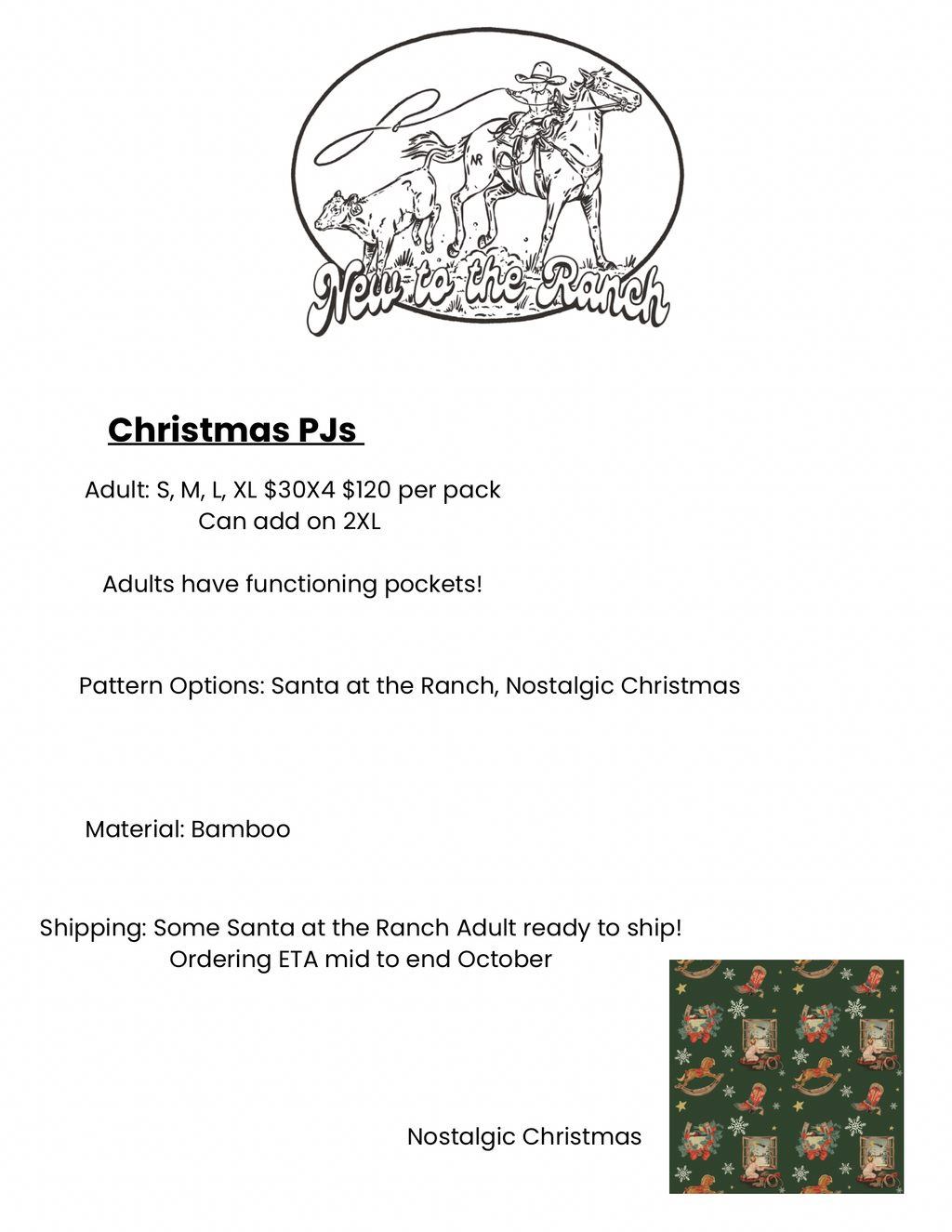 Santa at the Ranch PJs-Adults