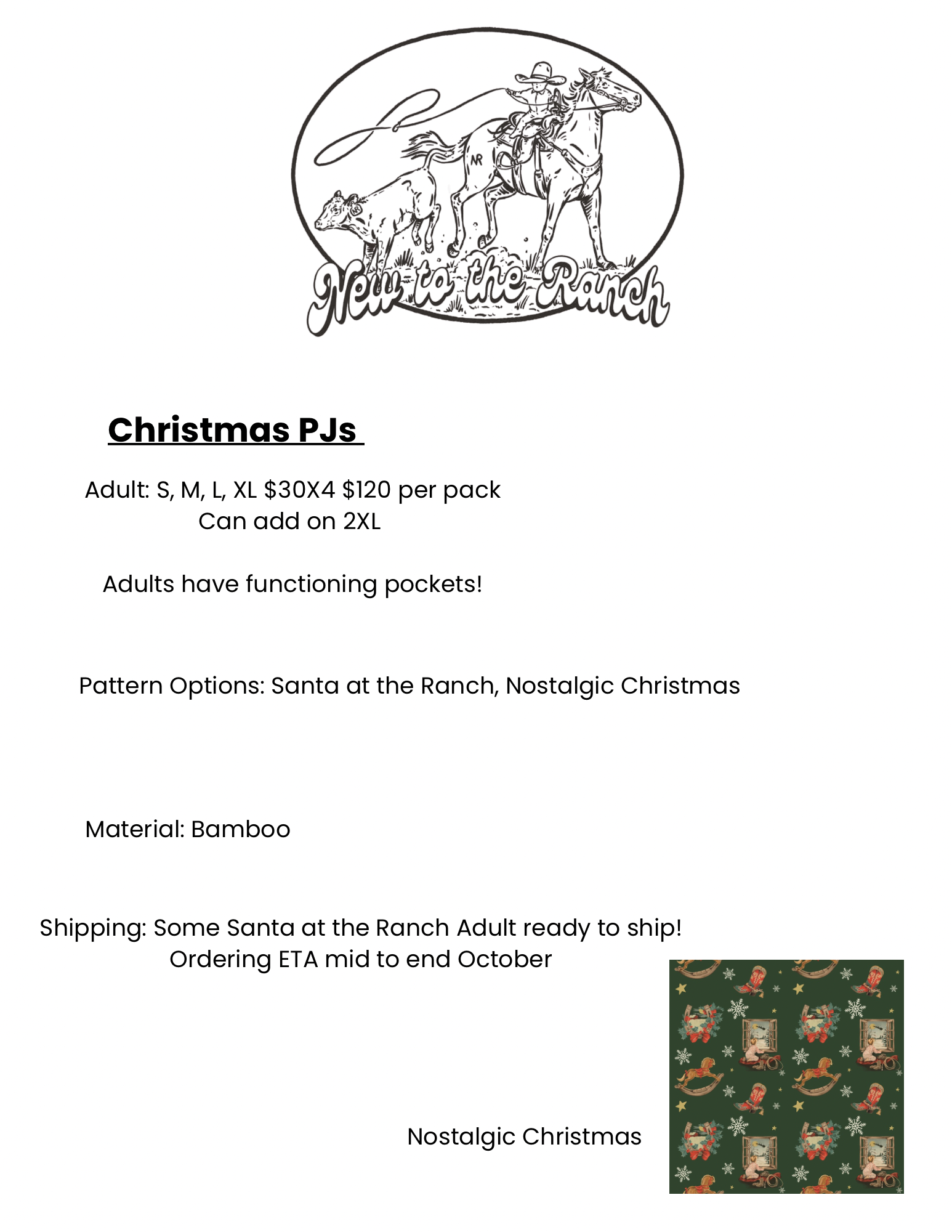Santa at the Ranch PJs-Adults