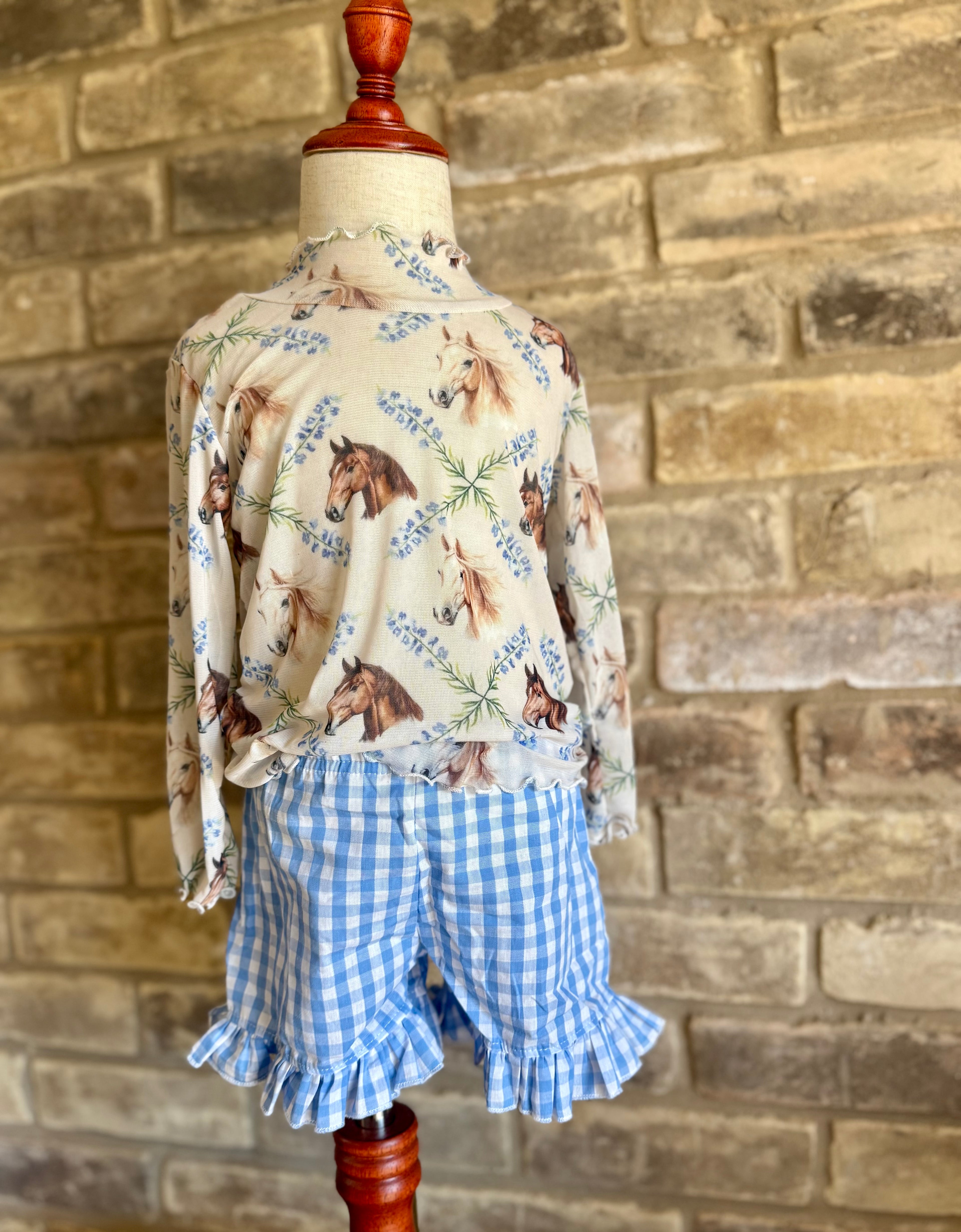 Blue Gingham Ruffle Shorts